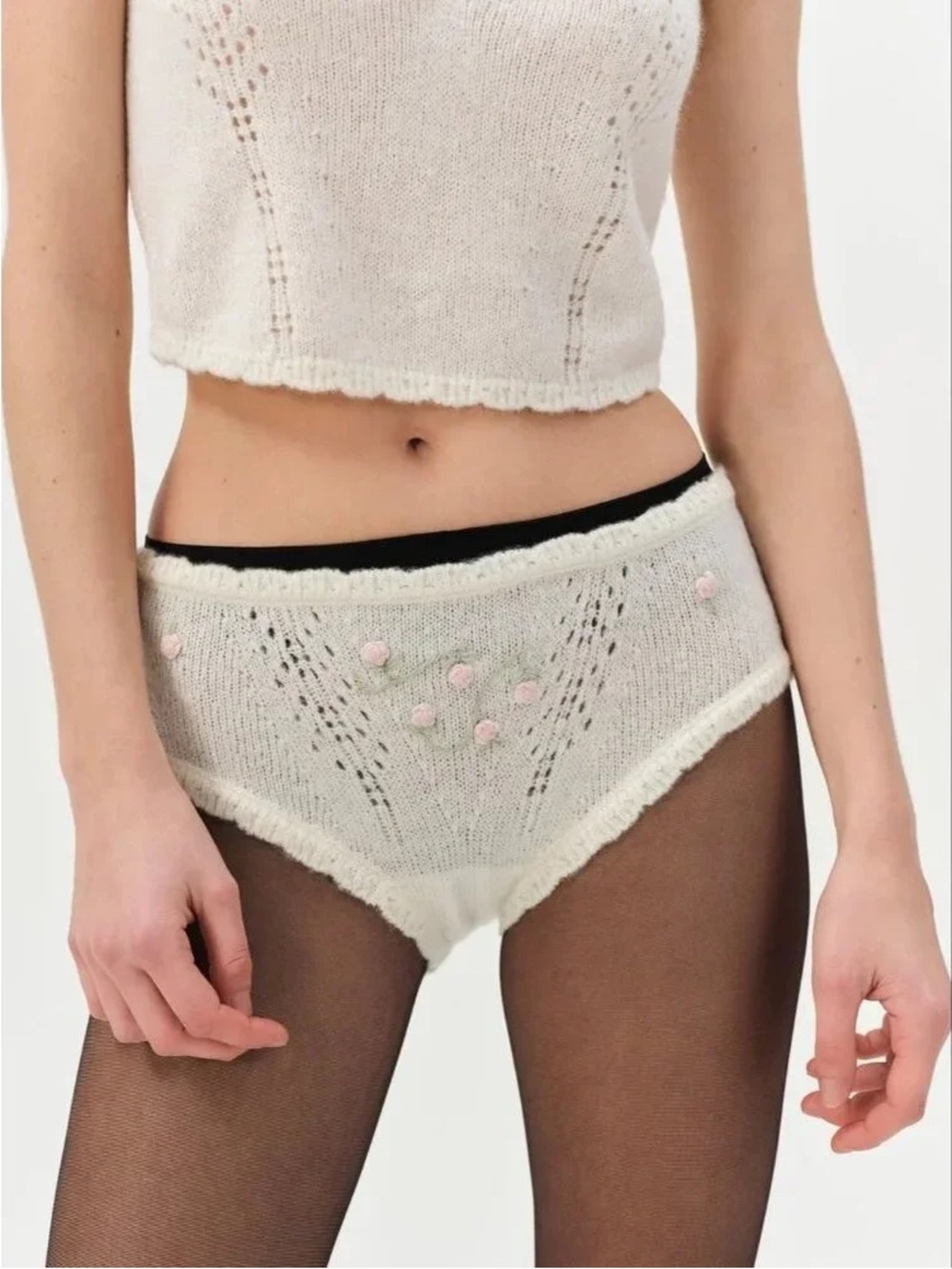 NWT For Love And Lemons “London” Knit Panty in Cream Sz Small